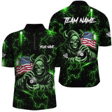 Maxcorners Green Skull Thunder Lightning US Flag Custom Men & Women Billiard Shirts, Patriotic Billiard Team Jerseys