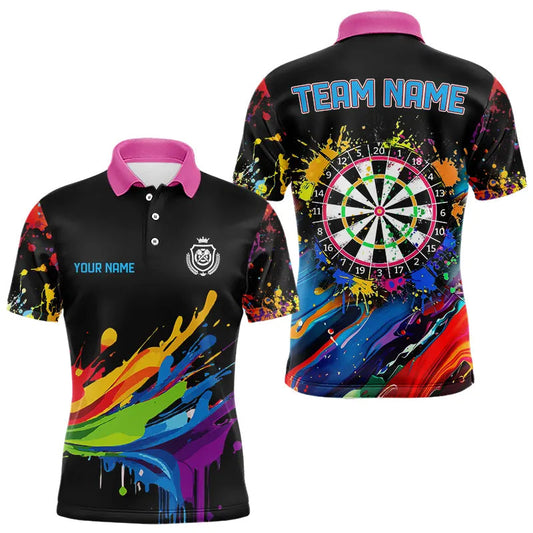 Maxcorners Funny Dartboards Colorful Paint Splash Dart Shirts For Men Custom Polo & Quarter Zip Darts Jerseys