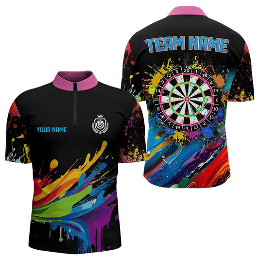 Maxcorners Funny Dartboards Colorful Paint Splash Dart Shirts For Men Custom Polo & Quarter Zip Darts Jerseys