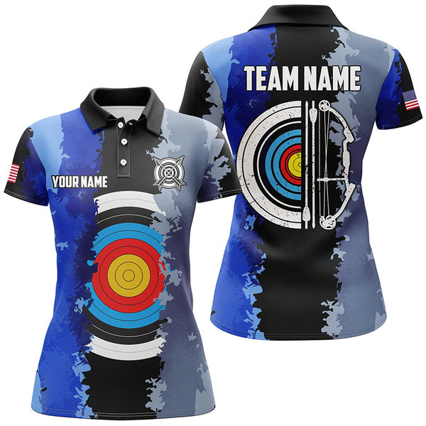 Maxcorners Personalized Blue Jerseys Archery Target 3D Men Polo Shirts Custom Team League Archery Shirts