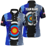 Maxcorners Personalized Blue Jerseys Archery Target 3D Men Polo Shirts Custom Team League Archery Shirts