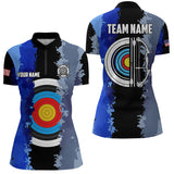 Maxcorners Personalized Blue Jerseys Archery Target 3D Men Polo Shirts Custom Team League Archery Shirts