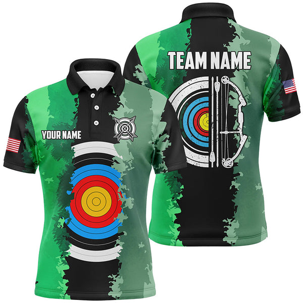 Maxcorners Personalized Green Jerseys Archery Target 3D Men Polo Shirts Custom Team League Archery Shirts