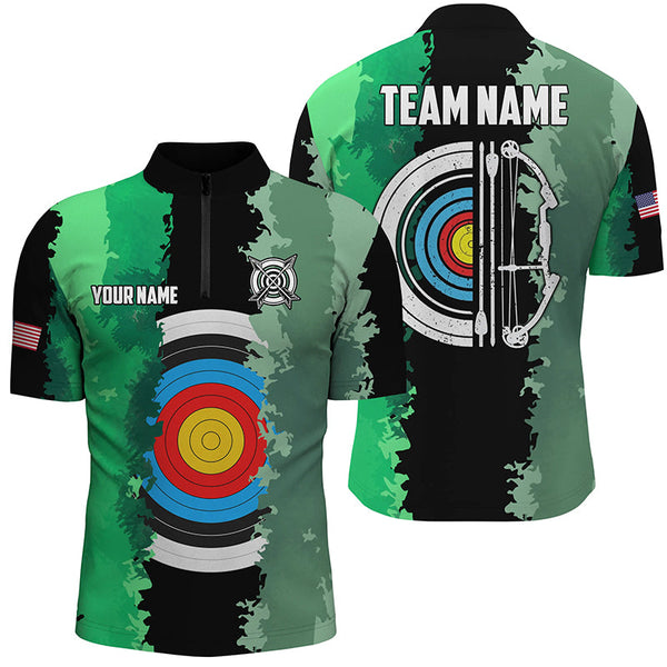 Maxcorners Personalized Green Jerseys Archery Target 3D Men Polo Shirts Custom Team League Archery Shirts