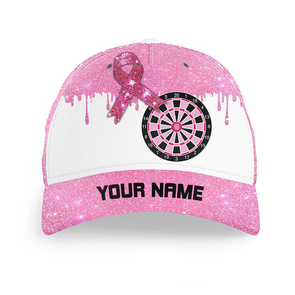 Maxcorners Darts Pink Glitter Ribbon Dartboard Breast Cancer Awareness  Personalized Name 3D Cap