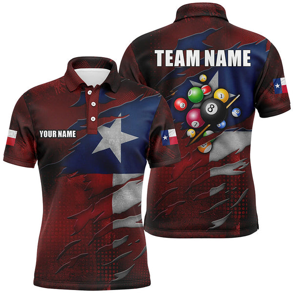 MaxCorners Billiard Retro Texas Flag 3D Billiard Balls Pool Customized Name, Team Name 3D Polo Shirt