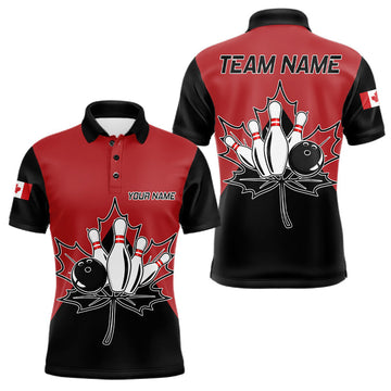 Maxcorners Personalized Canada Bowling Shirts For Men Custom Patriotic Bowling Team Jersey Polo, Quarter Zip LM0706
