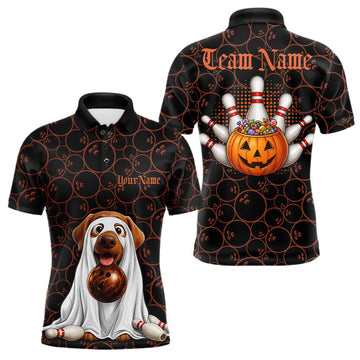 Maxcorners Personalized Ghostly Funny Dog Bowling Shirt For Men Custom Halloween Pumpkin Bowling Team Jersey