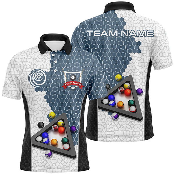 Maxcorners Billiard Hexagon Pattern Custom Name Billiard Polo Shirts