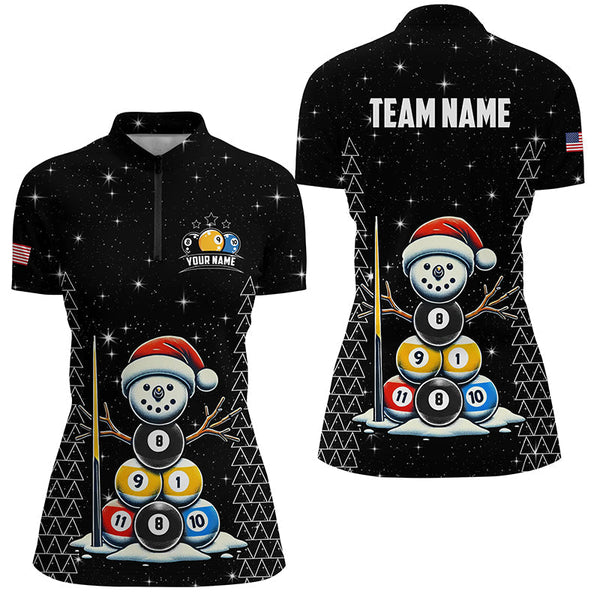 Maxcorners Custom Galaxy Funny Snow Billiard Balls Christmas Pool Shirts For Women, Xmas Billiard Shirts Jerseys