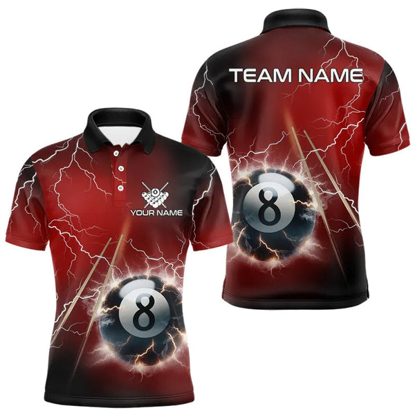 Maxcorners Personalized Red 3D Thunder Lightning 8 Ball Pool Billiard Shirts For Men And Women, Billiard Team Jerseys