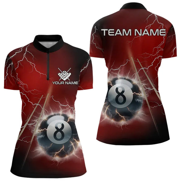 Maxcorners Personalized Red 3D Thunder Lightning 8 Ball Pool Billiard Shirts For Men And Women, Billiard Team Jerseys