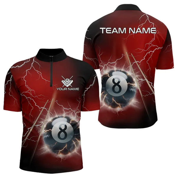 Maxcorners Personalized Red 3D Thunder Lightning 8 Ball Pool Billiard Shirts For Men And Women, Billiard Team Jerseys