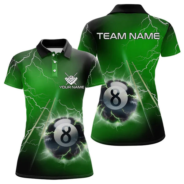 Maxcorners Personalized Green 3D Thunder Lightning 8 Ball Pool Billiard Shirts For Men And Women, Billiard Team Jerseys