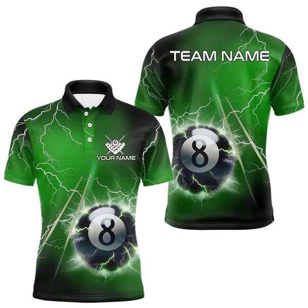 Maxcorners Personalized Green 3D Thunder Lightning 8 Ball Pool Billiard Shirts For Men And Women, Billiard Team Jerseys