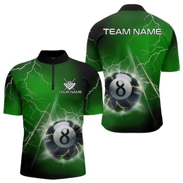 Maxcorners Personalized Green 3D Thunder Lightning 8 Ball Pool Billiard Shirts For Men And Women, Billiard Team Jerseys