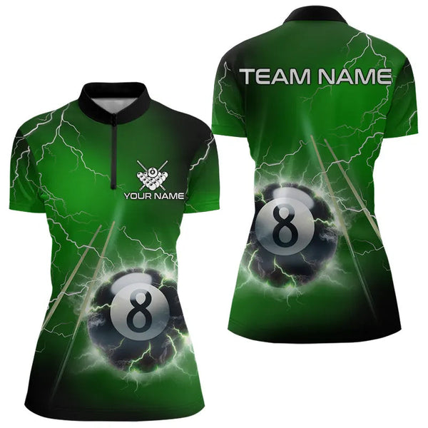 Maxcorners Personalized Green 3D Thunder Lightning 8 Ball Pool Billiard Shirts For Men And Women, Billiard Team Jerseys