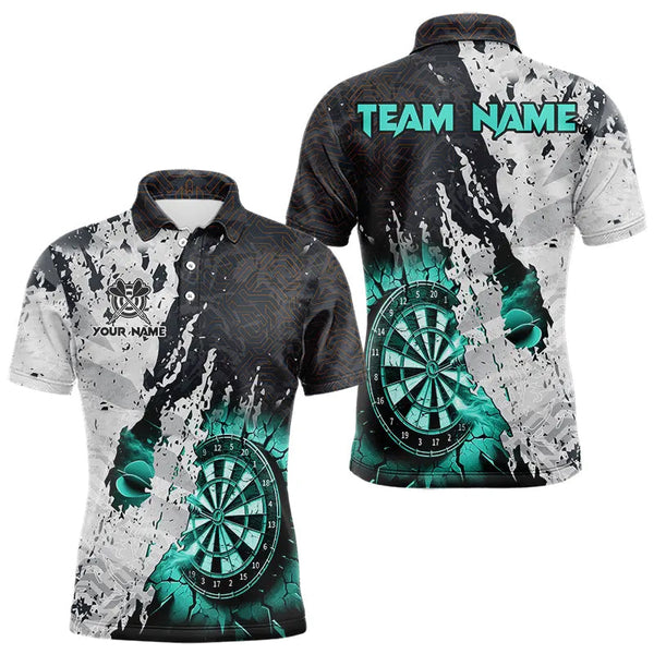 Maxcorners Personalized Grunge White Black Crack Wall Dart Shirts For Men Custom Dart Jerseys |Turquoise