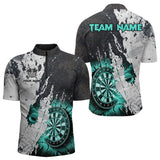 Maxcorners Personalized Grunge White Black Crack Wall Dart Shirts For Men Custom Dart Jerseys |Turquoise