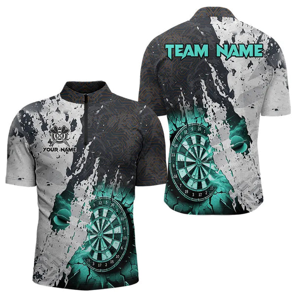 Maxcorners Personalized Grunge White Black Crack Wall Dart Shirts For Men Custom Dart Jerseys |Turquoise