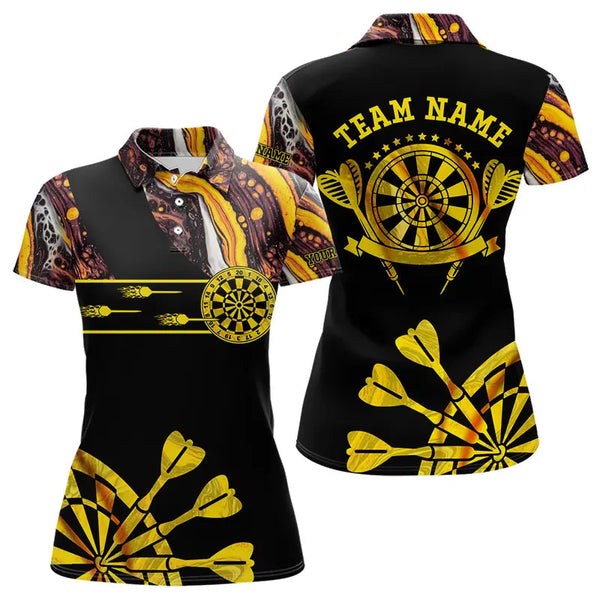 Maxcorners Yellow Golden Darts Tie Dye Polo & Quarter Zip Custom Dart Shirts For Men Glowing Dart Jerseys
