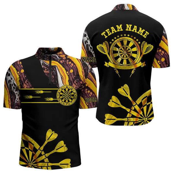 Maxcorners Yellow Golden Darts Tie Dye Polo & Quarter Zip Custom Dart Shirts For Men Glowing Dart Jerseys