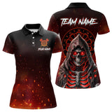 Maxcorners Red And Black Glowing Fire Death Skeleton Dart Shirts For Men Custom Dart Jerseys Polo & 1/4 Zip