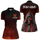 Maxcorners Red And Black Glowing Fire Death Skeleton Dart Shirts For Men Custom Dart Jerseys Polo & 1/4 Zip