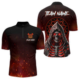 Maxcorners Red And Black Glowing Fire Death Skeleton Dart Shirts For Men Custom Dart Jerseys Polo & 1/4 Zip