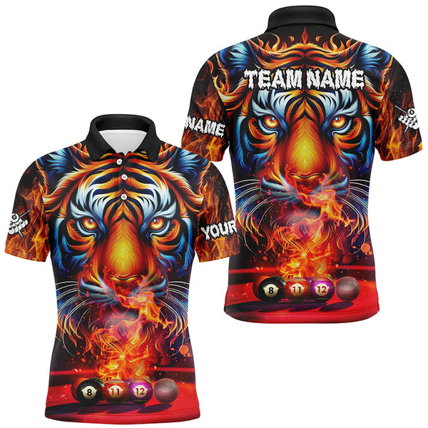 Maxcorners Personalized Billiard Balls Fire Tiger 3D Printed Men Billiard Shirts