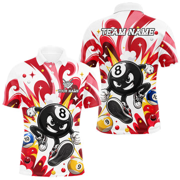 Maxcorners Red Funny 8 Ball Pool Graffiti Billiard Shirts For Men Custom Billiard Team Jersey Polo & 1/4 Zip