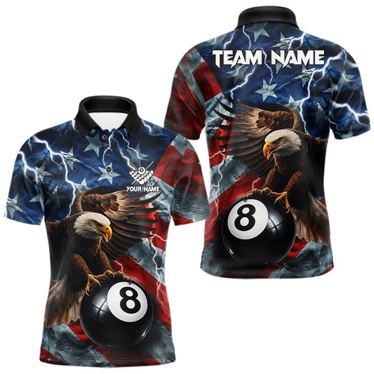 Maxcorners American Flag Eagle Lightning 8 Ball Billiard Shirts For Men Custom Patriotic Pool Team Jerseys