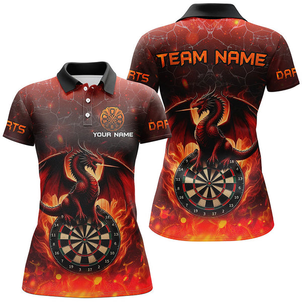 Maxcorners Darts Dragon Fire Flame Customized Name, Team Name 3D Polo Shirt