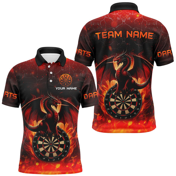 Maxcorners Darts Dragon Fire Flame Customized Name, Team Name 3D Polo Shirt