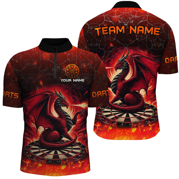 Maxcorners Darts Dragon Flame Customized Name, Team Name 3D Polo Shirt