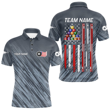 Maxcorners Personalized Billiard American Flag 8 Ball Pool Shirt For Men, Patriotic Billiard Team Jersey