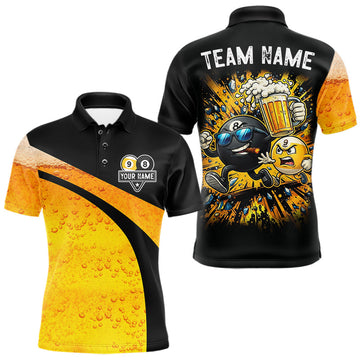 Maxcorners Black And Yellow Funny Beer Billiard Jersey For Men Custom 8 Ball 9 Ball Pool Billiard Team Shirts