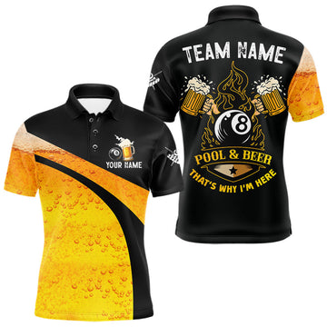 Maxcorners Yellow Funny Beer Billiard Shirt For Men Custom 8 Ball Pool & Beer That's Why I'm Here Team Jersey