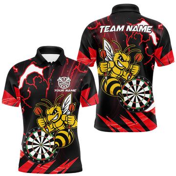 Maxcorners Black Red Funny Bee Thunder Lightning Darts Shirt For Men Custom Dart Team Jersey Polo, 1/4 Zip