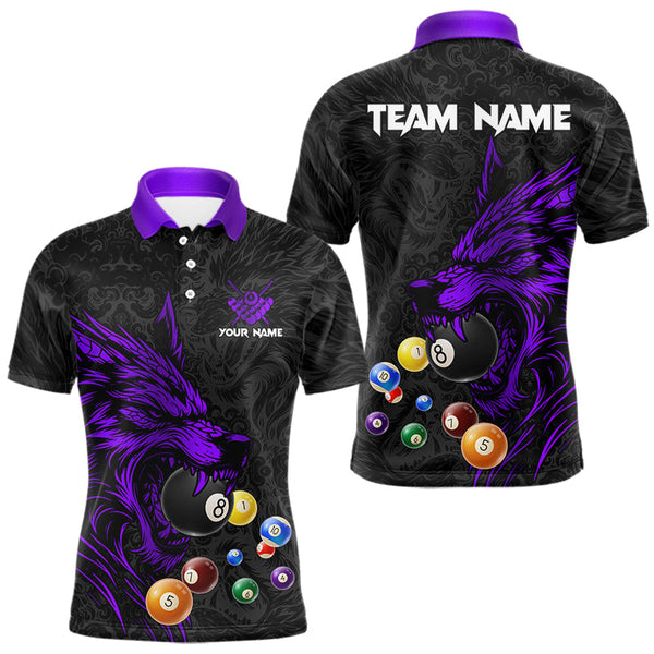 Maxcorners Personalized Wolf Billiard Balls Pool Shirt For Men, Black And Purple Billiard League Team Jersey MT0811