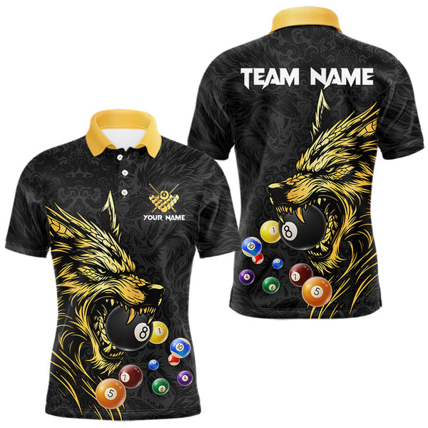 Maxcorners Personalized Wolf Billiard Balls Pool Shirts For Men, Black And Gold Billiard League Team Jerseys MT0811
