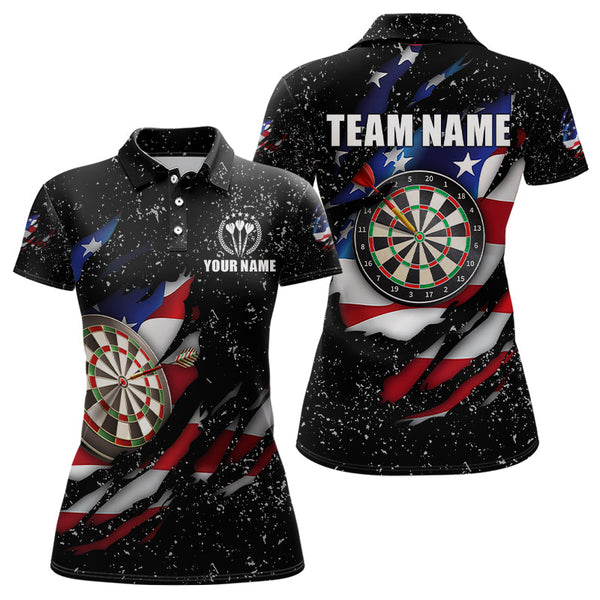 Maxcorners American Flag Black Grunge Dart Polo & Quarter Zip Shirts Custom Patriotic Dart Shirts For Women