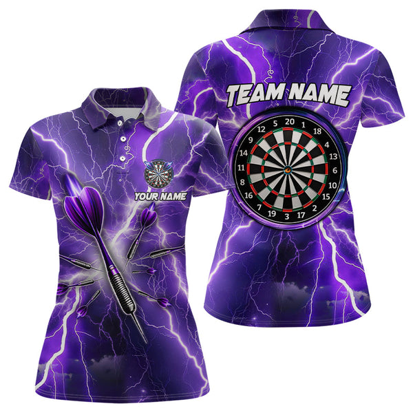 Maxcorners Purple Thunder Lightning 3D Women Darts Polo & Quarter Zip Custom Dart Shirts For Women Dart Jerseys