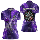 Maxcorners Purple Thunder Lightning 3D Women Darts Polo & Quarter Zip Custom Dart Shirts For Women Dart Jerseys