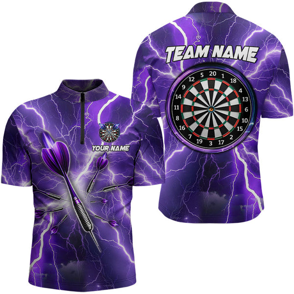 Maxcorners Purple Thunder Lightning 3D Women Darts Polo & Quarter Zip Custom Dart Shirts For Men Dart Jerseys