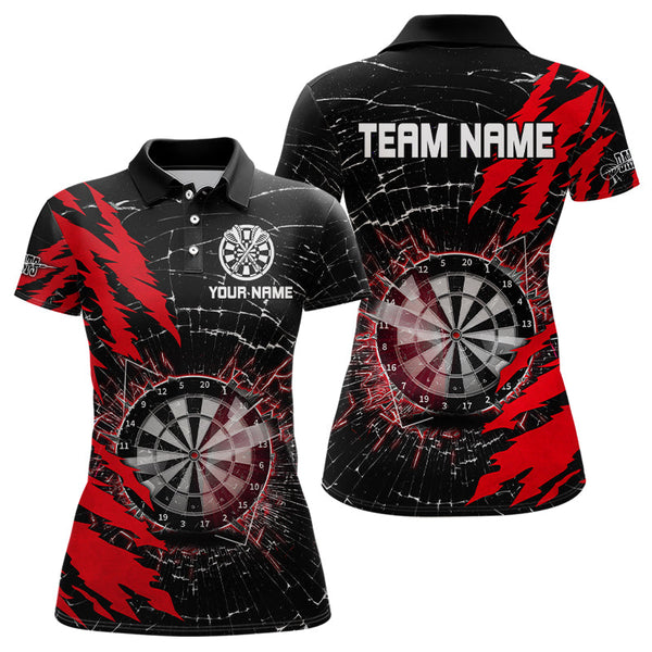 Maxcorners Black And Red Darts Board Break Glass Custom Dart Shirts For Women, Darts Team Shirts Dart Jerseys