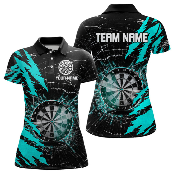 Maxcorners Black And Cyan Darts Board Break Glass Custom Dart Shirts For Women, Darts Team Shirts Dart Jerseys