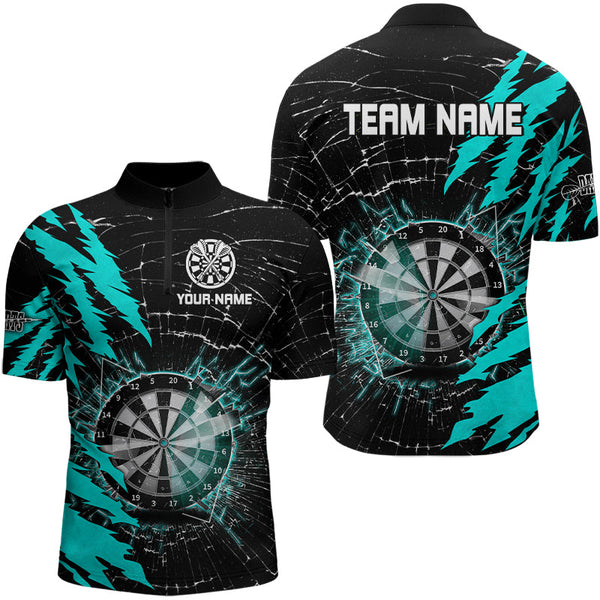 Maxcorners Black And Cyan Darts Board Break Glass Custom Dart Shirts For Men, Darts Team Shirts Dart Jerseys