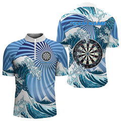 Maxcorners Personalized Blue Darts Waves Sea Darts Polo & Quarter Zip Custom Men Dart Shirts Funny Dart Jersey