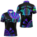 Maxcorners Neon Purple Blue Darts Tie Dye Polo & Quarter Zip Custom Dart Shirts For Men And Women Glowing Dart Jerseys